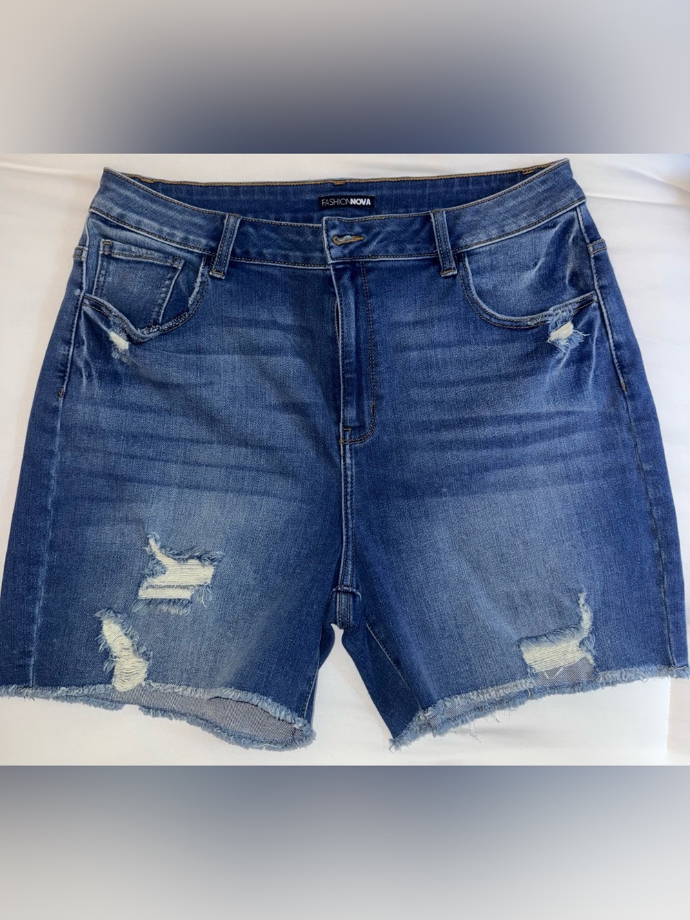 Fashion Nova Distressed Dark Blue Denim Jean Shorts
